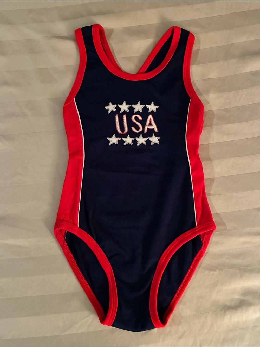 Vintage Girls Miss Lana Kids Navy and Red USA One-Piece Patriotic Swimsuit Sz 5